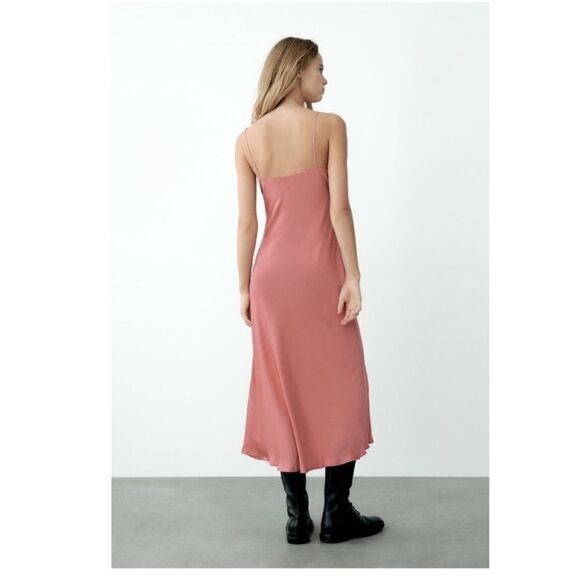 ZARA Silk Light Pink Midi Dress With Slit and buttons size medium - Picture 4 of 15